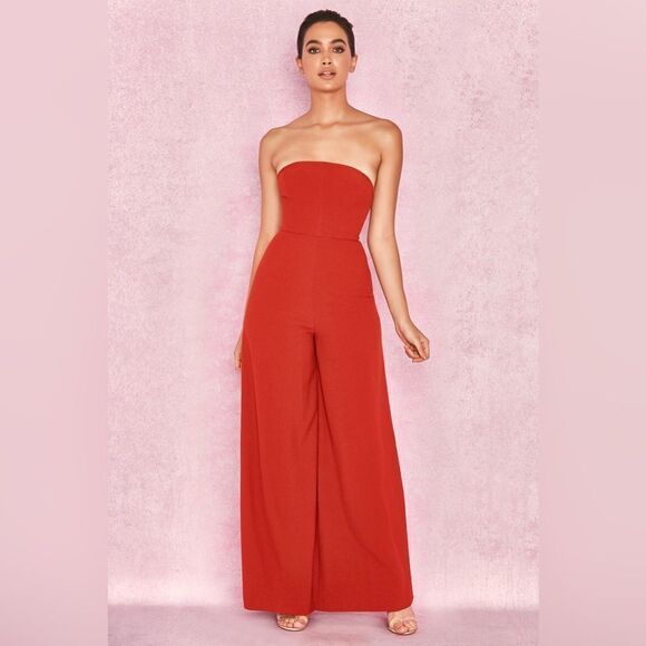 House of CB MARIEFRANCE RUST WIDE LEG CORSET JUMPSUIT - Picture 5 of 17